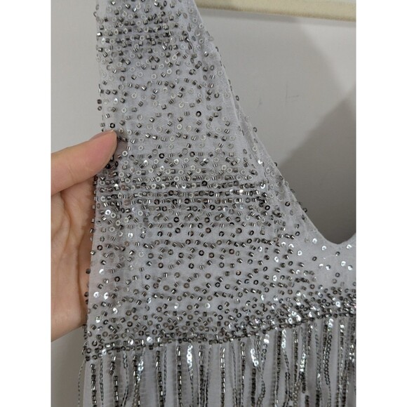 Free People Bali Speakeasy Flapper Vintage Fringe Embellished Bodysuit Dress M - Picture 7 of 10